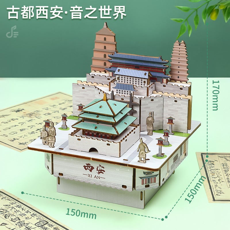 Wooden Puzzle Music Box Ferris Wheel 3D Stereo Assembled Model Children'S Gift Handmade Building Blocks Toy - Image 1